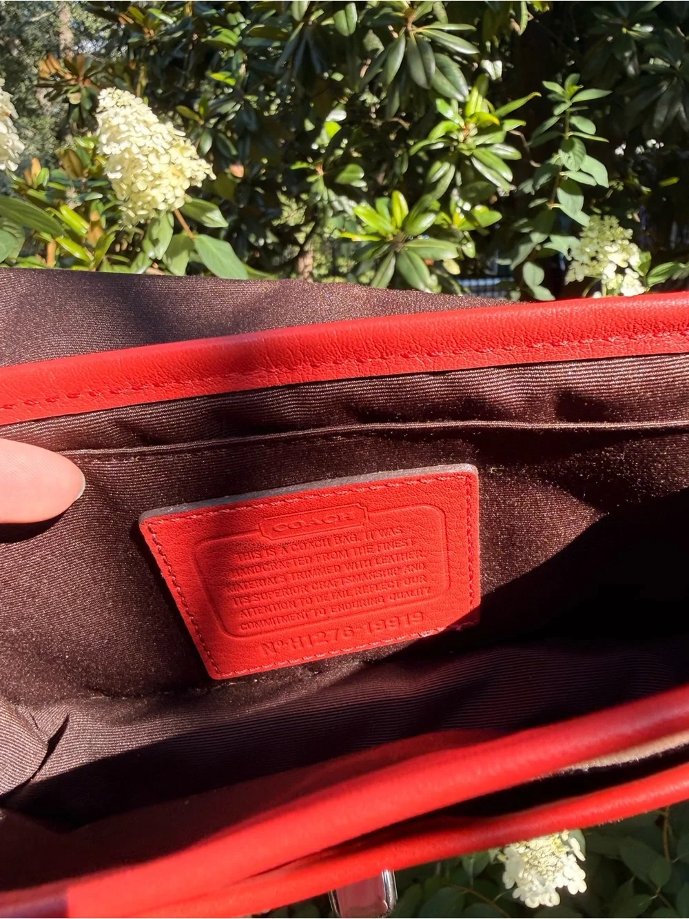 Coach Tan Signature Canvas Crossbody with Red Trim